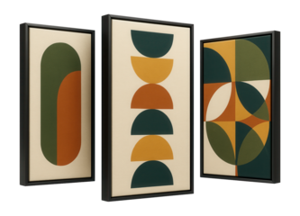 Decorative painting set with mid-century modern patterns, great for adding a retro vibe to a family room.