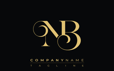 Fototapeta premium NB Abstract Creative Jewelry Logo. A stylish logo featuring golden monogram initials in an elegant and modern typography, perfect for branding