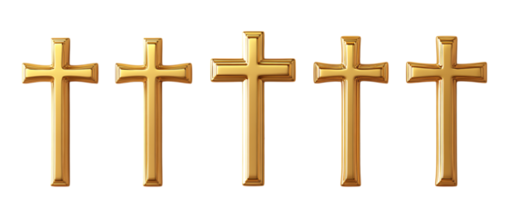 Pack Collection Five Golden Crosses Religious Symbolism Christian Faith Spiritual Imagery set against transparent background