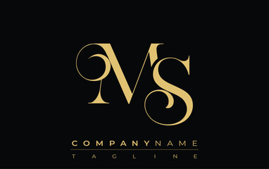 MS Abstract Creative Jewelry Logo. A stylish logo featuring golden monogram initials in an elegant and modern typography, perfect for branding
