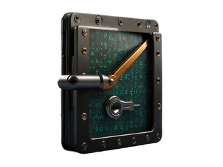 Fototapeta premium Close up of a digital safe with handle and lock on a black background