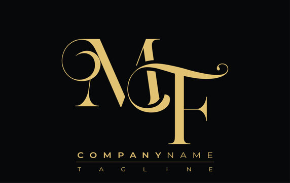 MF Abstract Creative Jewelry Logo. A stylish logo featuring golden monogram initials in an elegant and modern typography, perfect for branding