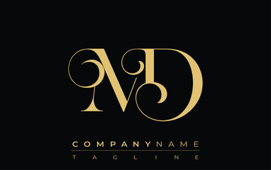 MD Abstract Creative Jewelry Logo. A stylish logo featuring golden monogram initials in an elegant and modern typography, perfect for branding