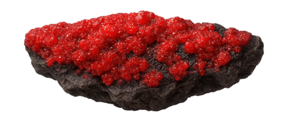 Raw cinnabar with bright red coloration and granular texture