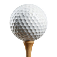 Golf ball on wooden tee isolated on transparent or white background, png