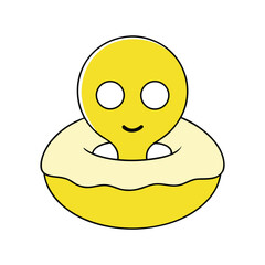 A bright yellow alien with a wide mischievous grin rendered in a vibrant vector design