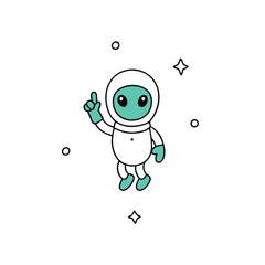 Obraz premium Charming teal alien character wearing a classic white astronaut helmet for space exploration