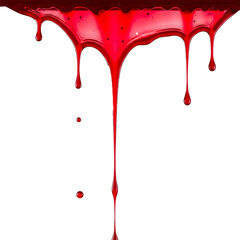red liquid dripping down isolated on white background 