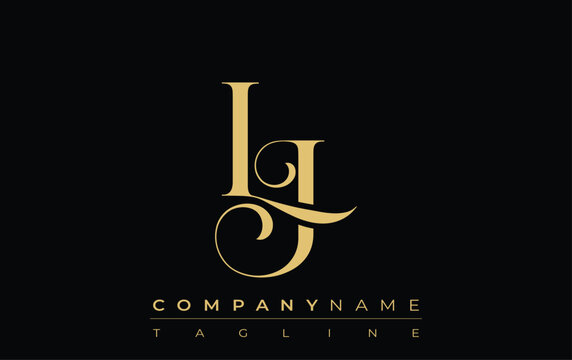 LJ Abstract Creative Jewelry Logo. A stylish logo featuring golden monogram initials in an elegant and modern typography, perfect for branding