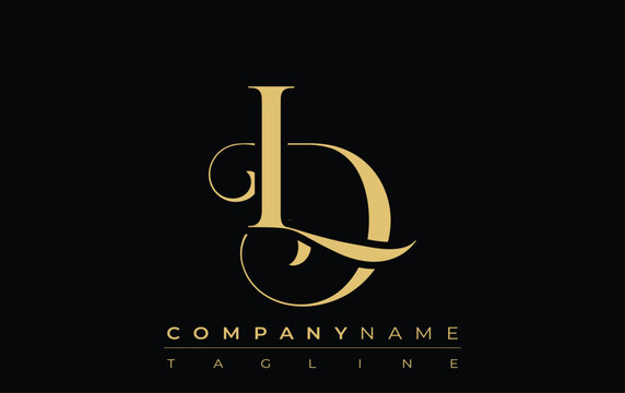 LD Abstract Creative Jewelry Logo. A stylish logo featuring golden monogram initials in an elegant and modern typography, perfect for branding