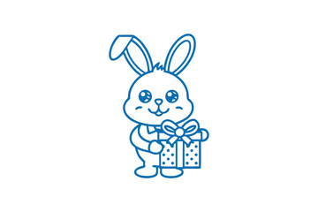 Sweet bunny line art clutches a polka dot gift box happily for someone special