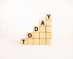 Today symbol. Concept word Today on beautiful wooden blocks. Beautiful white table white background. Business lifestyle today concept. Copy space.