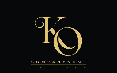 KO Abstract Creative Jewelry Logo. A stylish logo featuring golden monogram initials in an elegant and modern typography, perfect for branding
