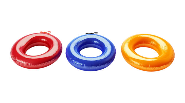 Pack Collection Vibrant Circular Abstract Art Red Blue Orange Rings on Black Background set against transparent background - Powered by Adobe