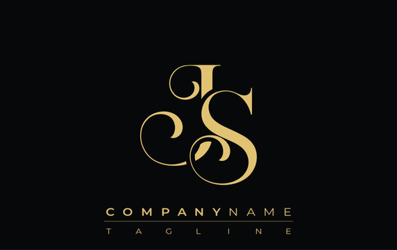 JS Abstract Creative Jewelry Logo. A stylish logo featuring golden monogram initials in an elegant and modern typography, perfect for branding