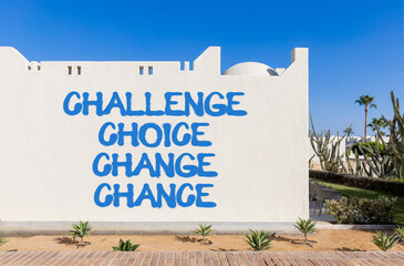 Challenge choice change chance symbol. Concept words Challenge choice change chance on beautiful white wall. Beautiful white background. Business Challenge choice change chance concept. Copy space.