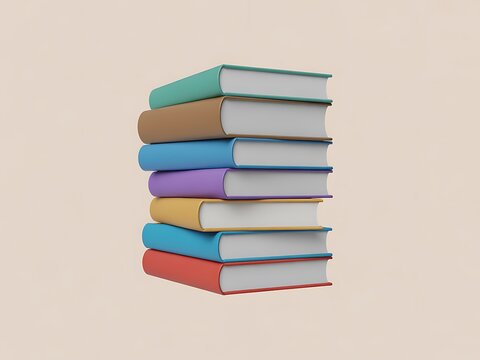 Stacked colorful books with white pages on plain background reading education