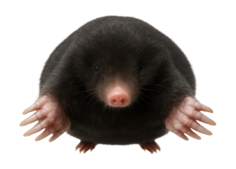 European mole with a cylindrical body and short, powerful limbs covered in black fur