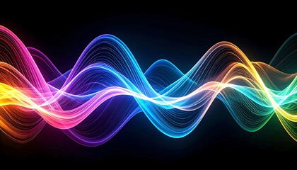 Naklejka premium Rainbow Light Waves on Black Background