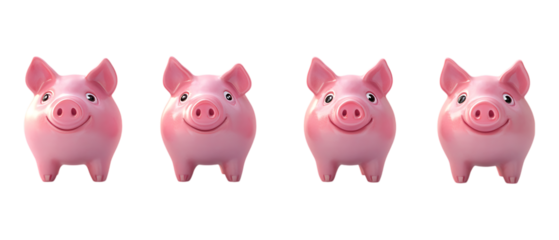 Pack Collection Four Pink Piggy Banks A Savings Goal Visual set against transparent background