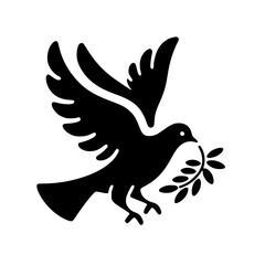 Minimalist Black SVG Silhouette of a Peace Dove with Olive Branch for Anti-War and Global Peace Design Projects