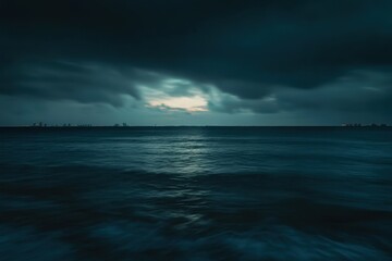Obraz premium Nighttime ocean and skyline time lapse showcases the beauty of downtown and the seascape, Night time lapse of the ocean and skyline of downtown Miami Florida