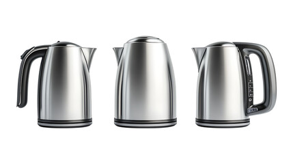 Pack Collection Stainless Steel Electric Kettle Three Sizes Modern Design Kitchen Appliances set against transparent background