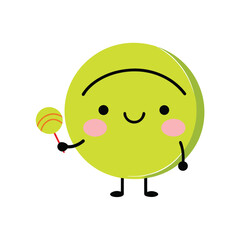 Adorable kawaii tennis ball character with rosy blushing cheeks happy and playful