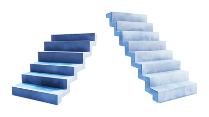 Pack Collection Abstract Blue Staircase Two Sets of Steps Ascending Design Architectural Element Digital Render set against transparent background