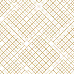Geometric vector seamless pattern with crossed lines, triangles, squares abstract background. Simple minimalistic gold and white design. Single color, gold and white.