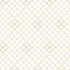 Geometric vector seamless pattern with crossed lines, triangles, squares abstract background. Simple minimalistic gold and white design. Single color, gold and white.