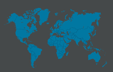 Blue World Map Outline Vector