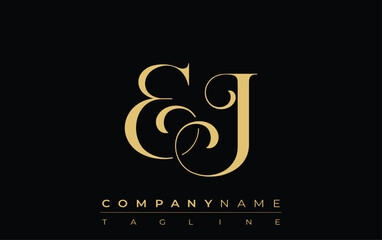EJ Abstract Creative Jewelry Logo. A stylish logo featuring golden monogram initials in an elegant and modern typography, perfect for branding