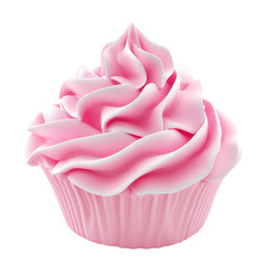 Delicious pink whipped cream topping on a cupcake against a Transparent background, pink whipped cream isolated on PNG background