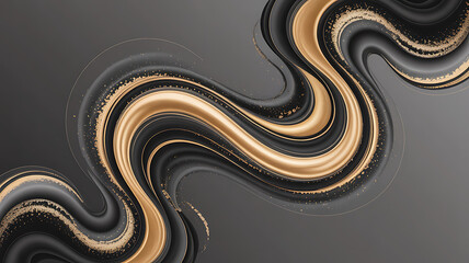 Flowing Black Gold Swirls With Glitter isolated on a transparent background abstract