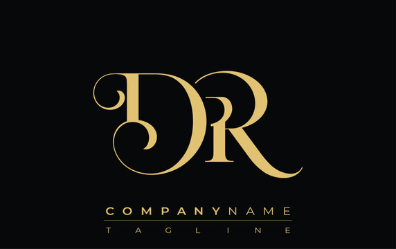 DR Abstract Creative Jewelry Logo. A stylish logo featuring golden monogram initials in an elegant and modern typography, perfect for branding