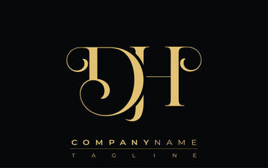 DH Abstract Creative Jewelry Logo. A stylish logo featuring golden monogram initials in an elegant and modern typography, perfect for branding
