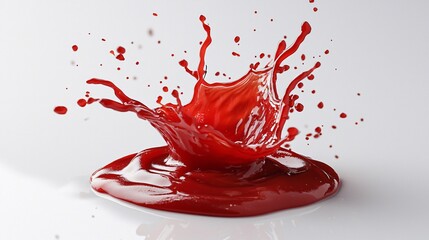 A cascade of ketchup splashing in a circular motion, creating an intense red visual on a smooth white surface