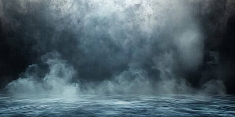 Moody blue textured background with fog overlay creating an atmospheric scene perfect for compositing and design projects with a grunge aesthetic for dramatic impact and visual interest