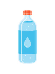 Minimal flat illustration of a plastic water bottle with a red cap and water drop symbol. Clean and fresh design for health, hydration, and eco lifestyle concepts.

