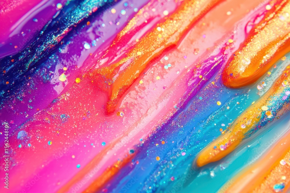 Poster colorful holographic backdrop featuring vibrant swirls and glittery textures in an abstract design, 