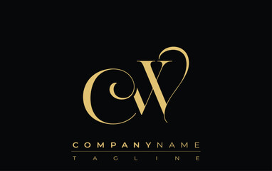 CW Abstract Creative Jewelry Logo. A stylish logo featuring golden monogram initials in an elegant and modern typography, perfect for branding © Mahamud