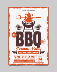 BBQ Summer Party portrait vertical flyer or poster vector template, BBQ invitation design