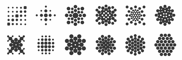 Vector icon set of isolated dots and dot clusters on white background