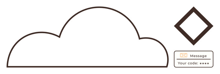 Cloud outline with an encrypted message and access code, highlighting secure data, communication, and cybersecurity. Ideal for cloud storage, technology, data privacy, encryption, security access