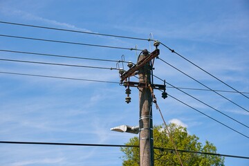 Electric line grid in a village