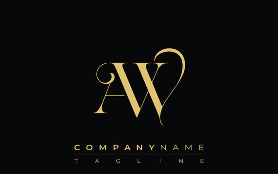 AW Abstract Creative Jewelry Logo. A stylish logo featuring golden monogram initials in an elegant and modern typography, perfect for branding