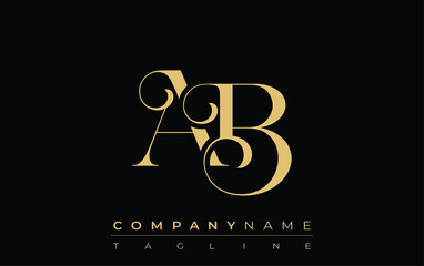 Obraz premium AB Abstract Creative Jewelry Logo. A stylish logo featuring golden monogram initials in an elegant and modern typography, perfect for branding