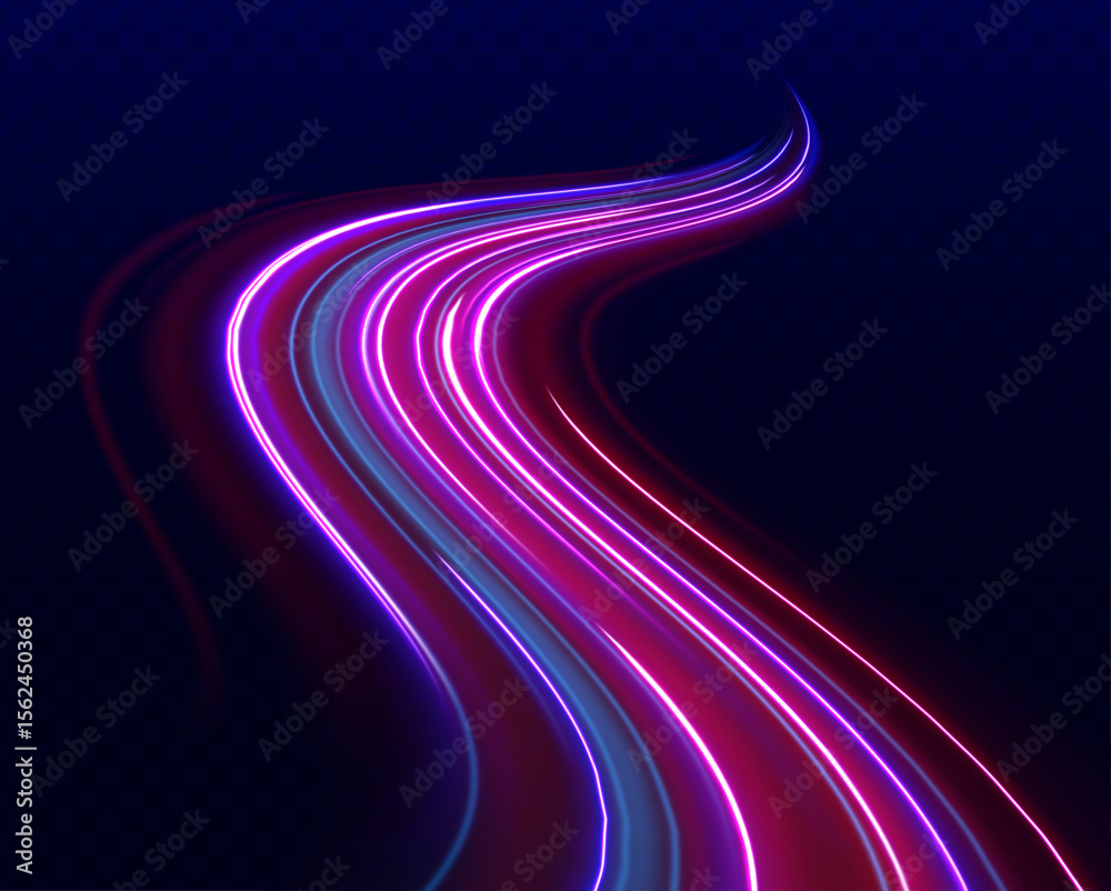Fototapete Particle motion light effect. Abstract fire flare trace lens flares. Long exposure of motorways as speed. Luminous sparkling lines, glowing violet speed rays.	
