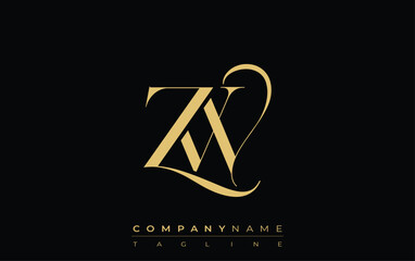 ZW Abstract Creative Jewelry Logo. A stylish logo featuring golden monogram initials in an elegant and modern typography, perfect for branding